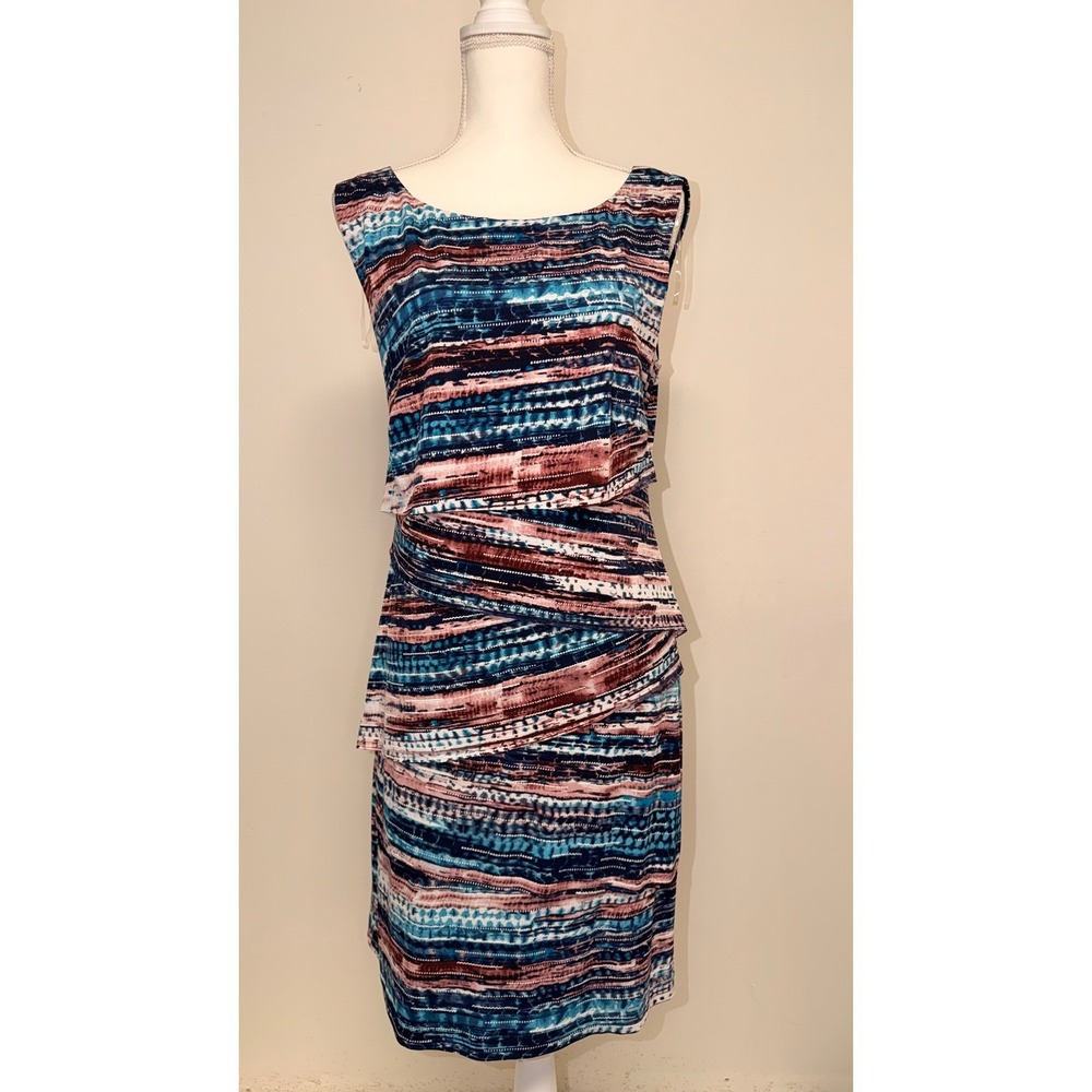 Connected Apparel, Multi Color Abstract, Sleeveless Sheath Dress, Women's Size 8